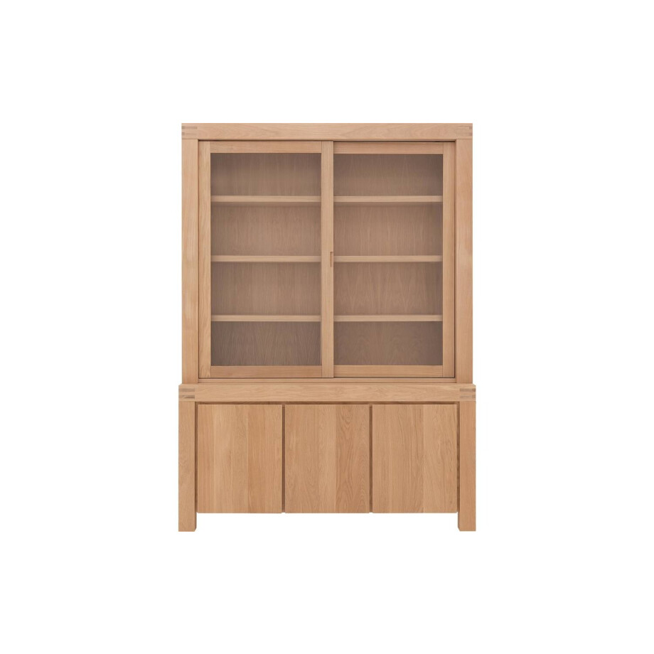 Goossens Buffetkast Clear, 2 glasdeuren boven, 3 dichte deuren onder, blank eiken, 162 x 225 x 45 cm, stijlvol landelijk afbeelding 1