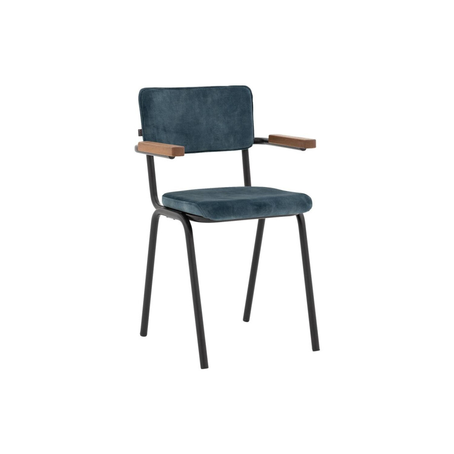 Goossens Eetkamerstoel Chaplin blauw velvet stof met armleuning, urban industrieel Goossens Eetkamerstoel Chaplin blauw velvet stof met armleuning, urban industrieel afbeelding 1