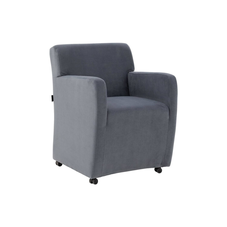 Goossens Eetkamerstoel Montana blauw velvet stof met armleuning en met wielen, stijlvol landelijk afbeelding 1