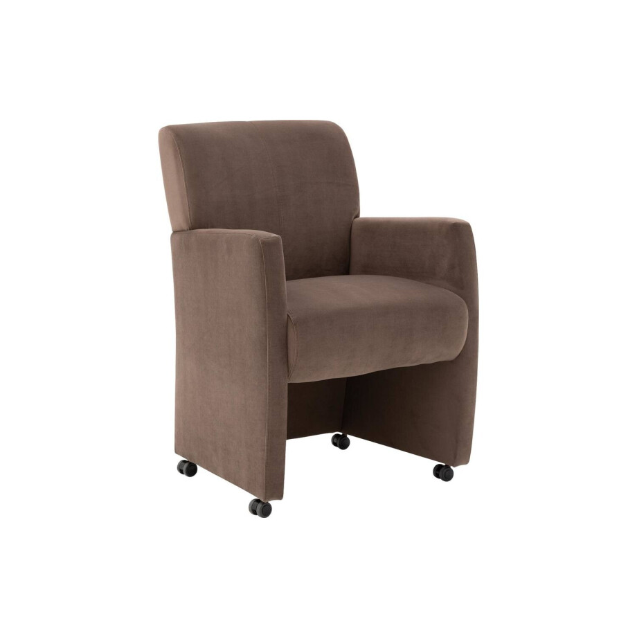 Goossens Eetkamerstoel Alex bruin velvet stof met armleuning en met wielen, stijlvol landelijk Goossens Eetkamerstoel Alex bruin velvet stof met armleuning en met wielen, stijlvol landelijk afbeelding 1