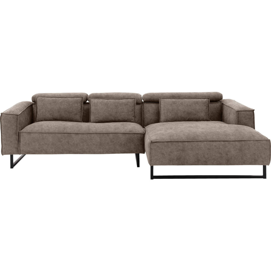 Goossens Bank Rovato bruin, stof, met chaise longue rechts afbeelding 1