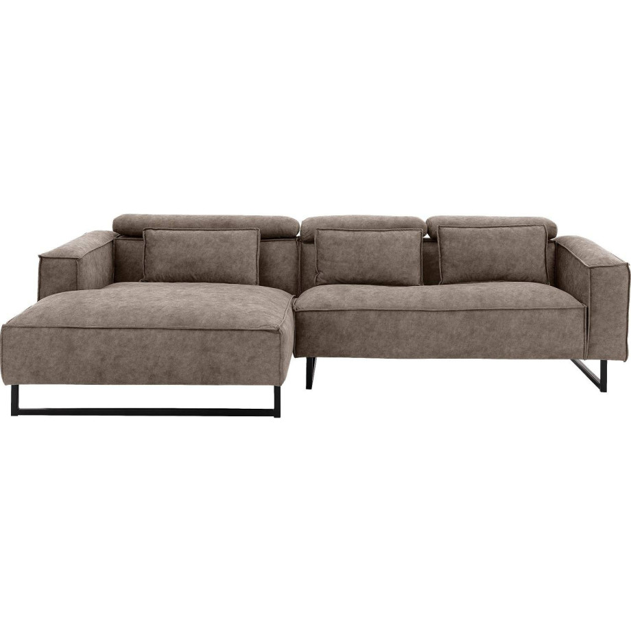 Goossens Bank Rovato bruin, stof, met chaise longue links afbeelding 1