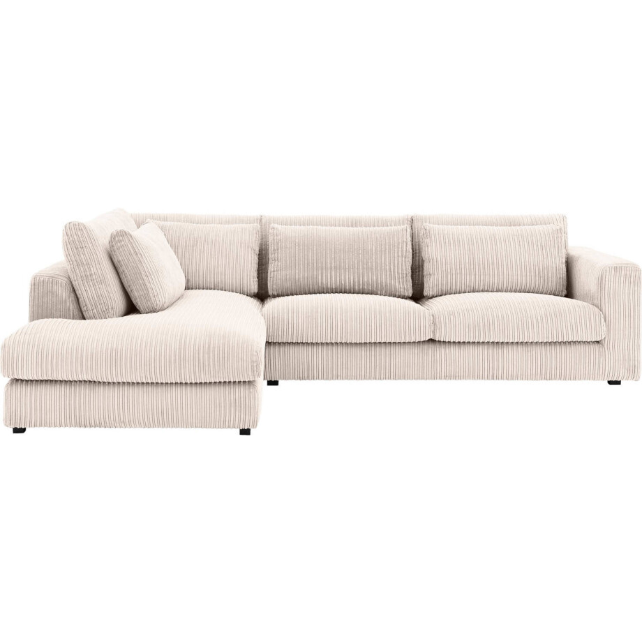 Goossens Bank Ravenia beige, stof, 3-zits, stijlvol landelijk met ligelement links afbeelding 1