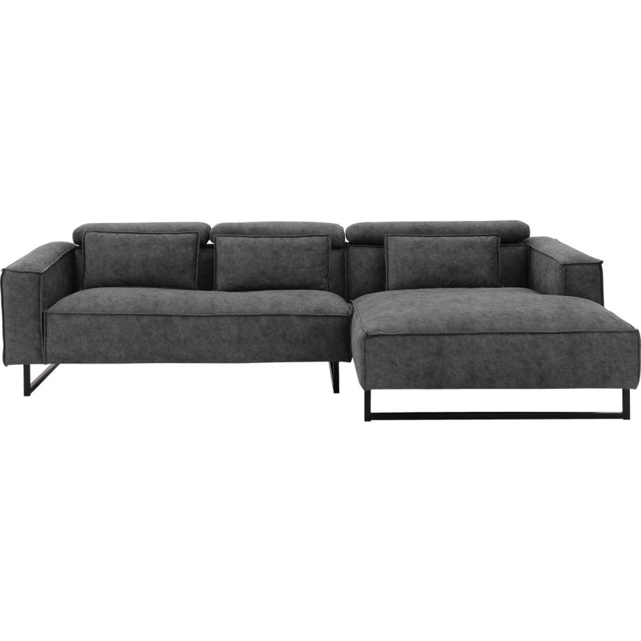 Goossens Bank Rovato grijs, stof, met chaise longue rechts afbeelding 1