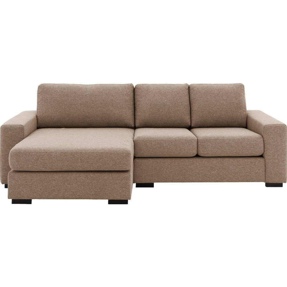 Goossens bruin, stof, 2-zits, stijlvol landelijk met chaise longue links afbeelding 1