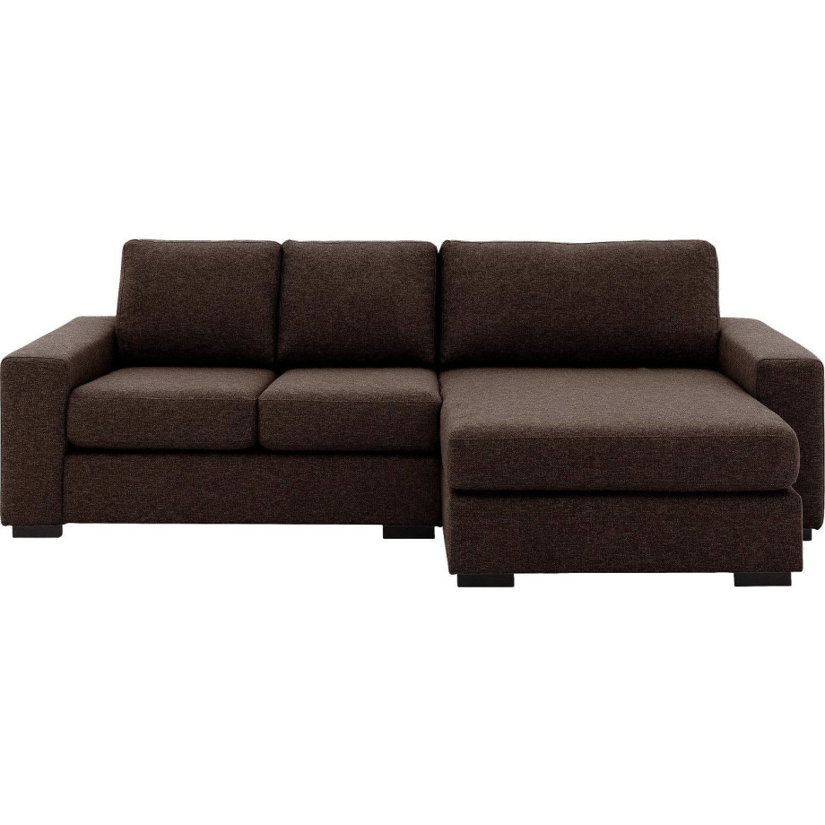 Goossens bruin, stof, 2-zits, stijlvol landelijk met chaise longue rechts afbeelding 1