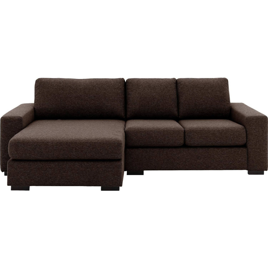 Goossens bruin, stof, 2-zits, stijlvol landelijk met chaise longue links afbeelding 1