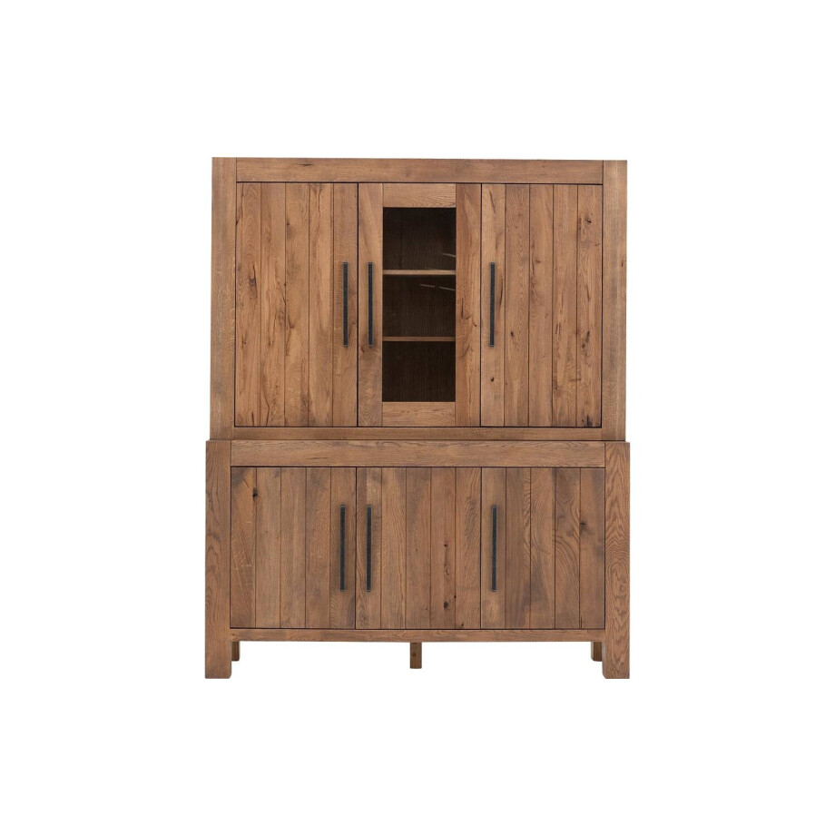 Goossens Buffetkast Roots, 1 glasdeur 5 dichte deuren, donkergrijs eiken, 170 x 210 x 45 cm, stijlvol landelijk afbeelding 1