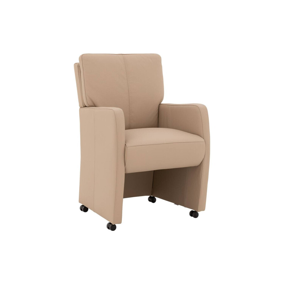 Goossens Eetkamerstoel Leen wit leer met armleuning en met wielen, stijlvol landelijk Goossens Eetkamerstoel Leen wit leer met armleuning en met wielen, stijlvol landelijk afbeelding 1