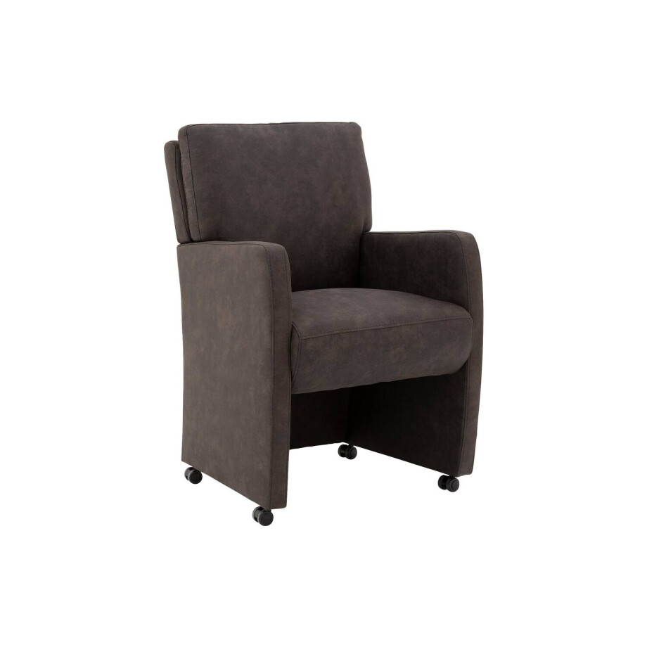 Goossens Eetkamerstoel Leen grijs microvezel met armleuning en met wielen, stijlvol landelijk Goossens Eetkamerstoel Leen grijs microvezel met armleuning en met wielen, stijlvol landelijk afbeelding 1