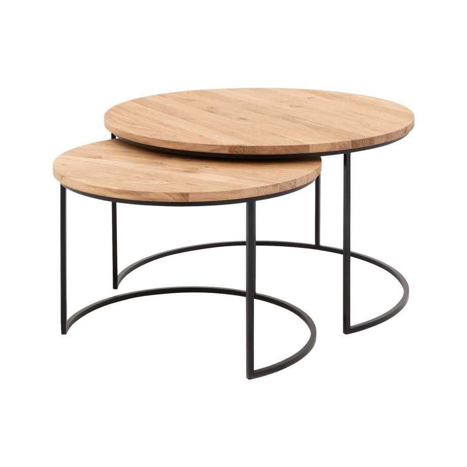 Goossens Salontafel Iras rond, hout eiken blank, modern design, 75 x 45 x 75 cm afbeelding 1