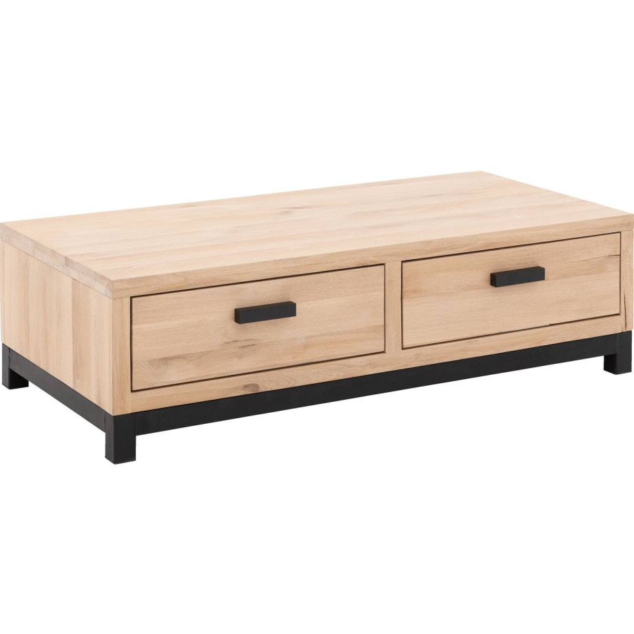 Goossens Salontafel Sans rechthoekig, hout eiken blank, urban industrieel, 135 x 38 x 65 cm afbeelding 1