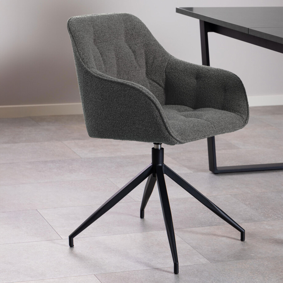 Bendt Draaibare Eetkamerstoel 'Loren' Bouclé, kleur Antraciet Bendt Draaibare Eetkamerstoel 'Loren' Bouclé, kleur Antraciet afbeelding 1