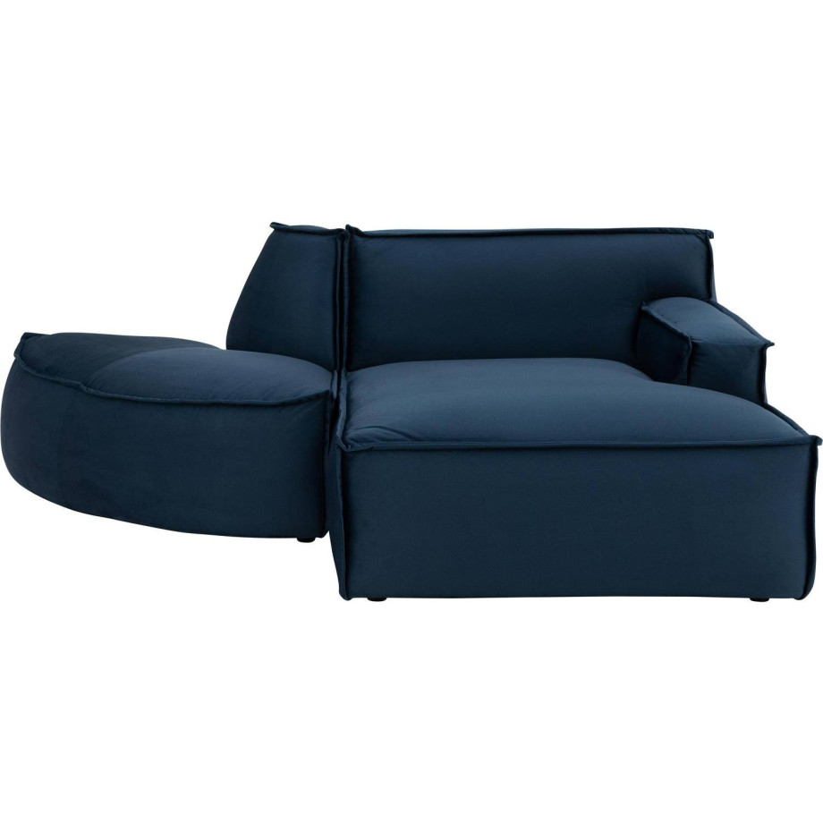 Goossens Bank Jim blauw, stof, urban industrieel met chaise longue rechts afbeelding 1