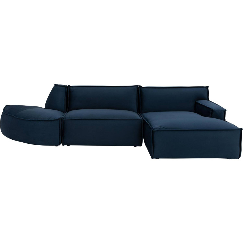 Goossens Bank Jim blauw, stof, urban industrieel met chaise longue rechts afbeelding 1