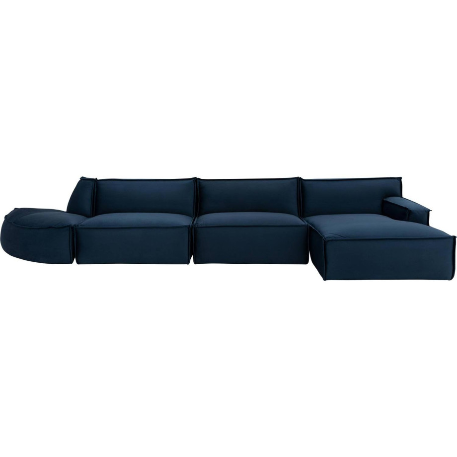 Goossens Bank Jim blauw, stof, urban industrieel met chaise longue rechts afbeelding 1