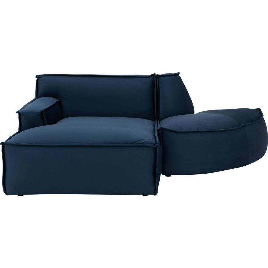 Goossens Bank Jim blauw, stof, urban industrieel met chaise longue links afbeelding 1