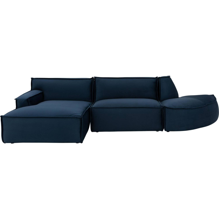 Goossens Bank Jim blauw, stof, urban industrieel met chaise longue links afbeelding 1