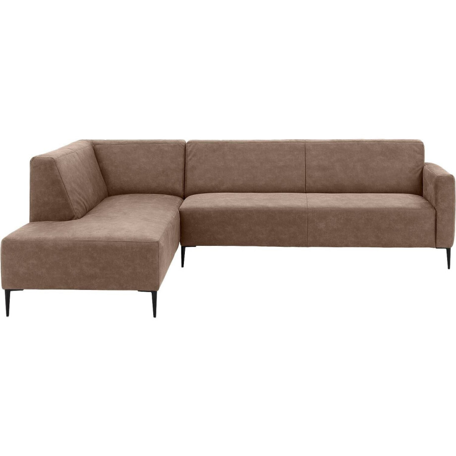 Goossens Bank Key West bruin, micro leer, 3-zits, modern design met ligelement links afbeelding 1