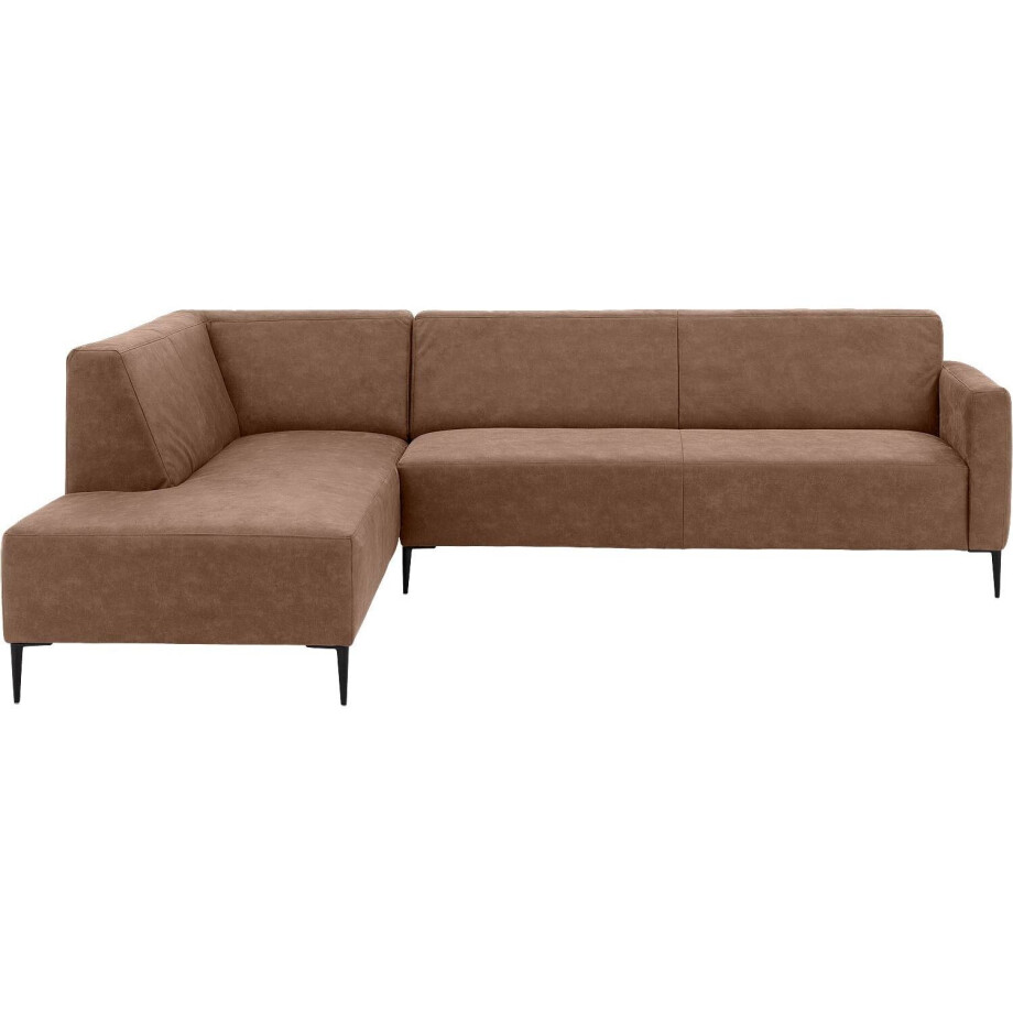 Goossens Bank Key West bruin, micro leer, 3-zits, modern design met ligelement links afbeelding 1