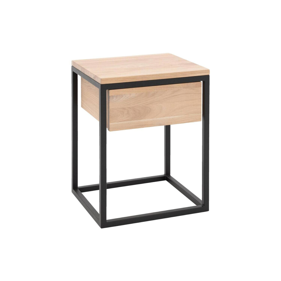 Goossens Nachtkastje Lord, Metaal ral 9005 zwart, met lade en bovenblad massief eik, 40 x 35 x 57 cm hoog Goossens Nachtkastje Lord, Metaal ral 9005 zwart, met lade en bovenblad massief eik, 40 x 35 x 57 cm hoog afbeelding 1