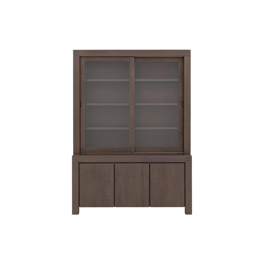 Goossens Buffetkast Clear, 2 glasdeuren boven, 3 dichte deuren onder, donker bruin eiken, 162 x 225 x 45 cm, stijlvol landelijk afbeelding 1