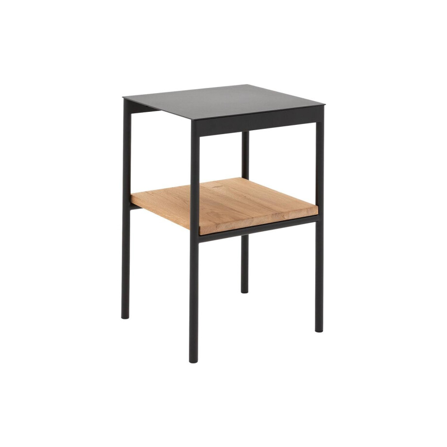 Goossens Nachtkastje Duc, Metaal ral 9005 zwart, tussenblad massief eik, 36,5 x 33,5 x 56 cm hoog afbeelding 1