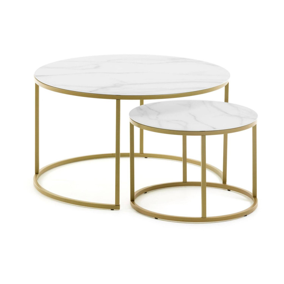 Kave Home Kave Home Sidetable Leonor rond, glas wit,, 80 x 46 x 80 cm afbeelding 