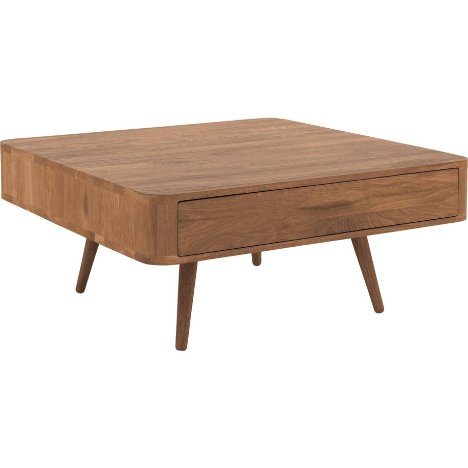 Goossens Salontafel Bjarte vierkant, hout eiken donker bruin, stijlvol landelijk, 90 x 40 x 90 cm afbeelding 1