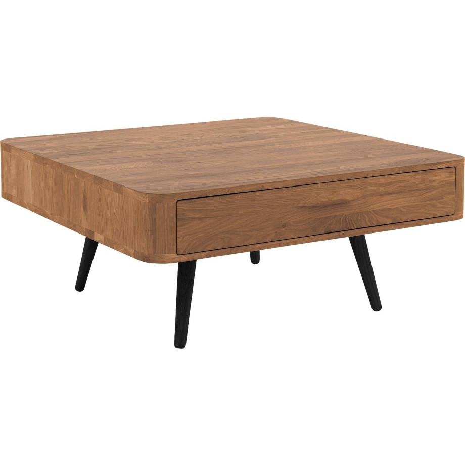 Goossens Salontafel Bjarte vierkant, hout eiken donker bruin, stijlvol landelijk, 90 x 40 x 90 cm afbeelding 1