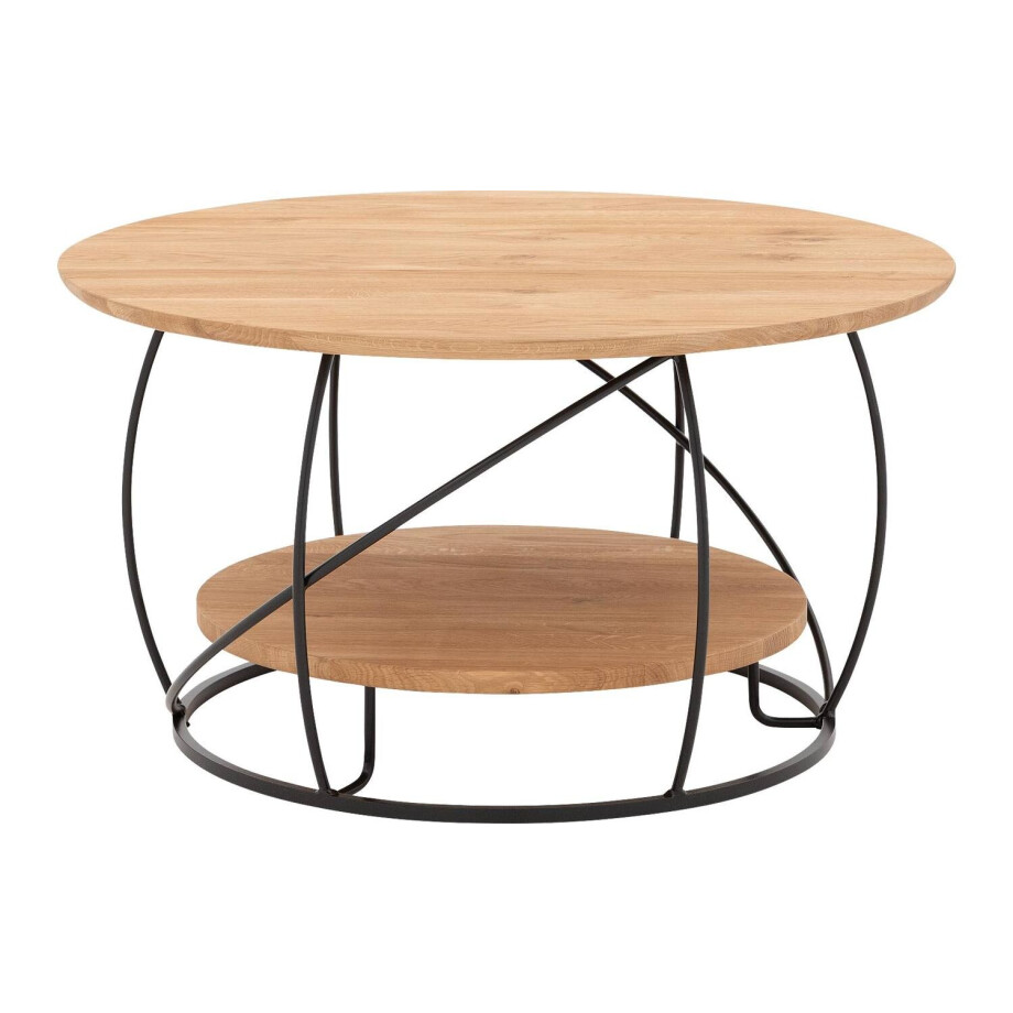 Goossens Salontafel Bellis rond, hout eiken blank, stijlvol landelijk, 80 x 45 x 80 cm afbeelding 1