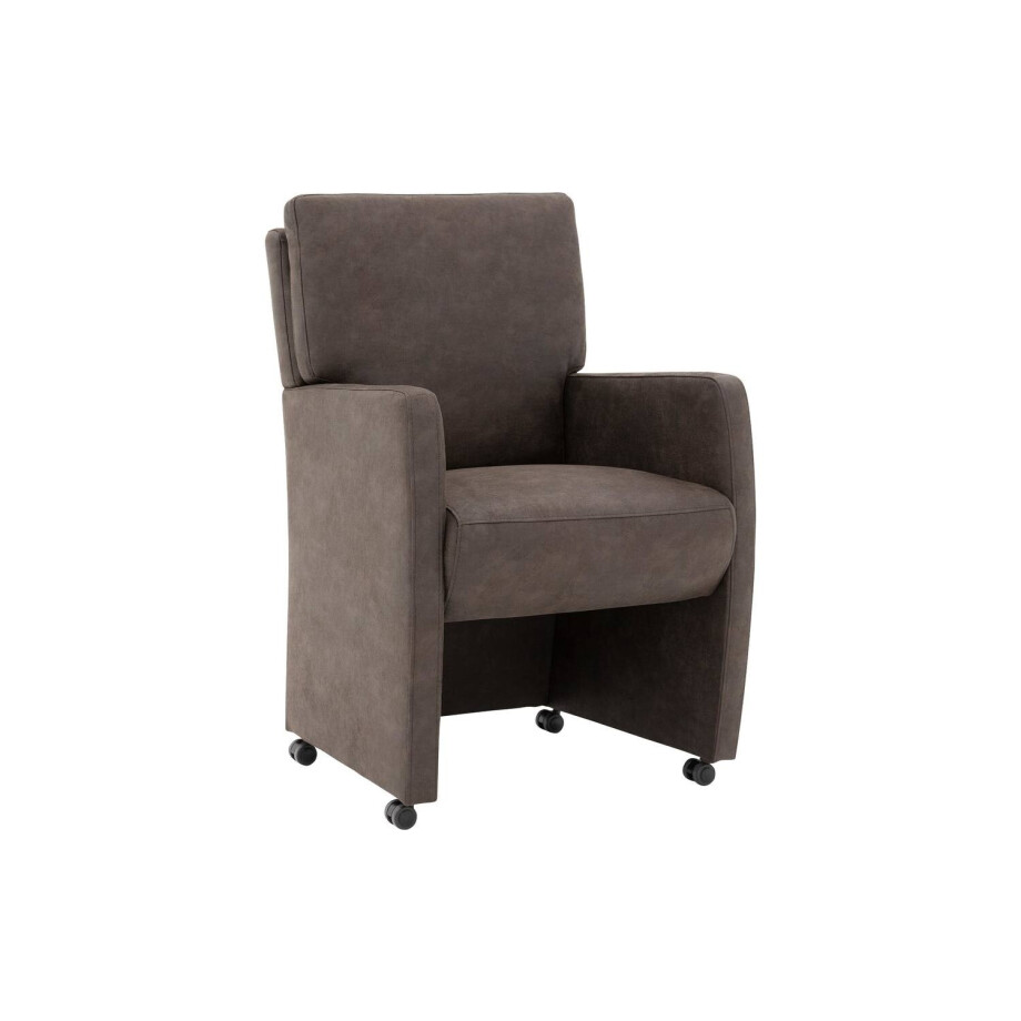 Goossens Eetkamerstoel Leen donkerbruin micro leer met armleuning en met wielen, stijlvol landelijk afbeelding 1