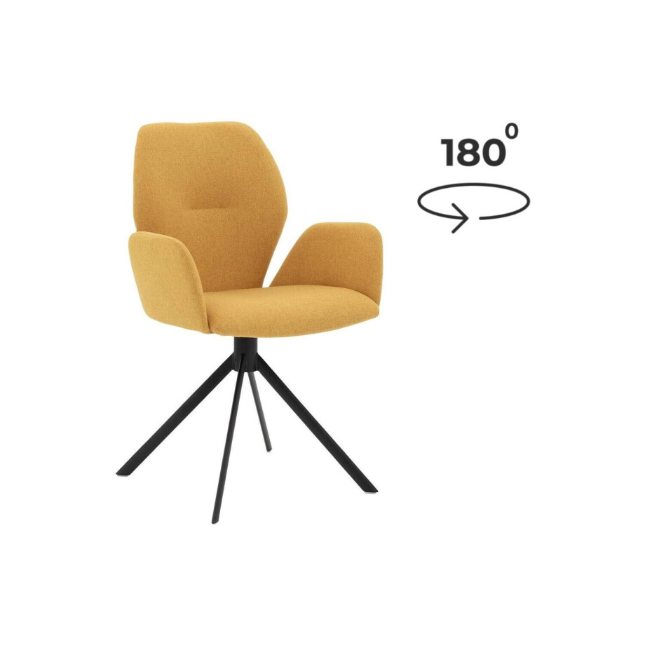 Goossens Eetkamerstoel Hera geel stof met draaifunctie met armleuning, modern design Goossens Eetkamerstoel Hera geel stof met draaifunctie met armleuning, modern design afbeelding 1