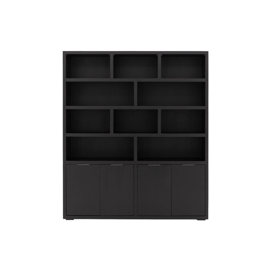 Goossens Buffetkast Narobi, 4 deuren 10 open vakken 180 cm breed, zwart eiken, 180 x 210 x 40 cm, stijlvol landelijk afbeelding 1