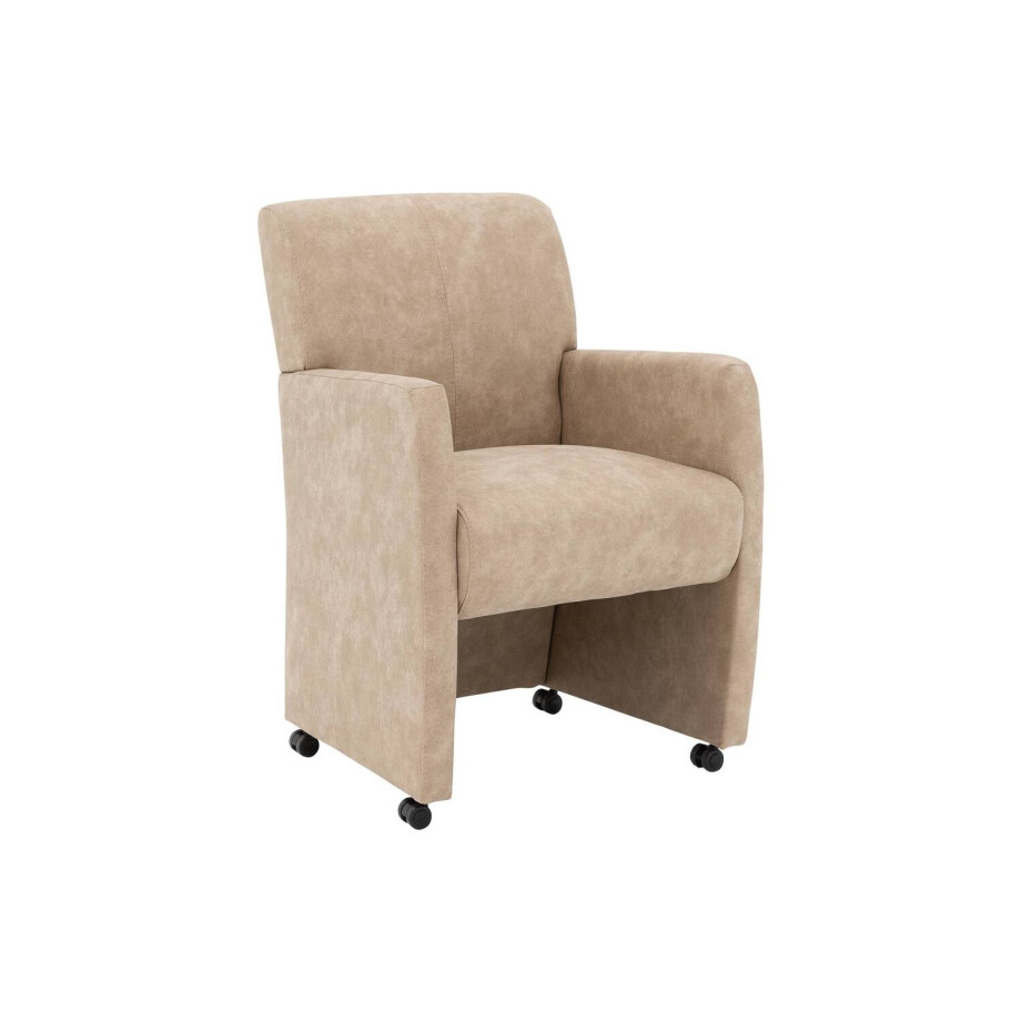 Goossens Eetkamerstoel Alex beige microvezel met armleuning en met wielen, stijlvol landelijk Goossens Eetkamerstoel Alex beige microvezel met armleuning en met wielen, stijlvol landelijk afbeelding 1