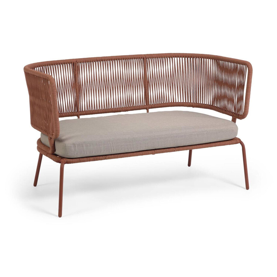 Kave Home Kave Home Bank Nadin, 2-zitsbank Nadin In Terracotta Touw En Van Gegalvaniseerd Staal 135 Cm afbeelding 