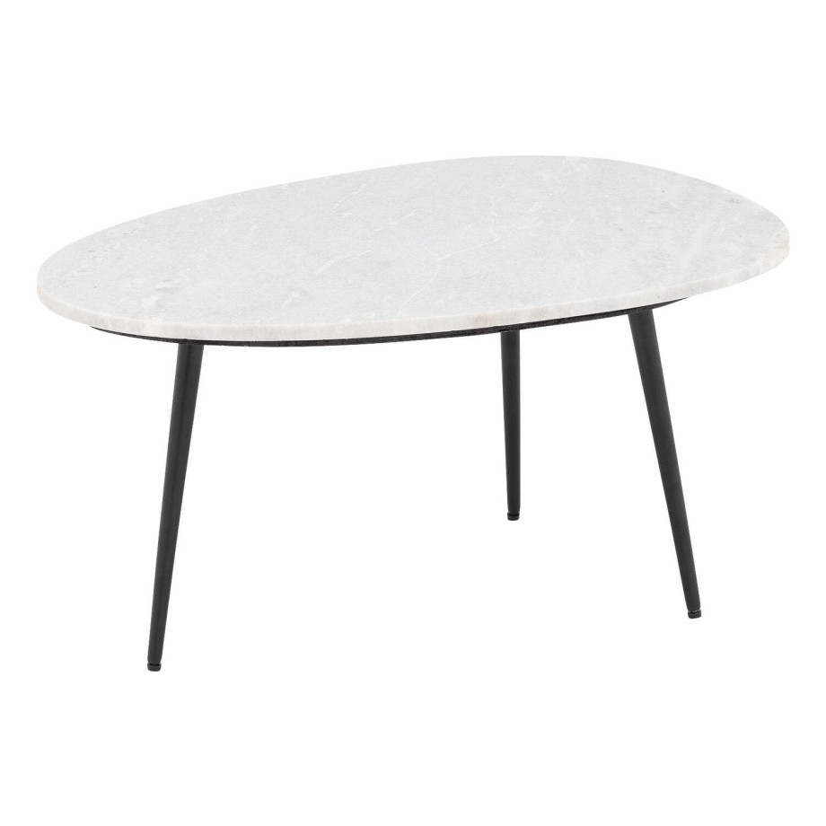 Goossens Salontafel Enzo ovaal, marmer wit, elegant chic, 70 x 35 x 50 cm afbeelding 1