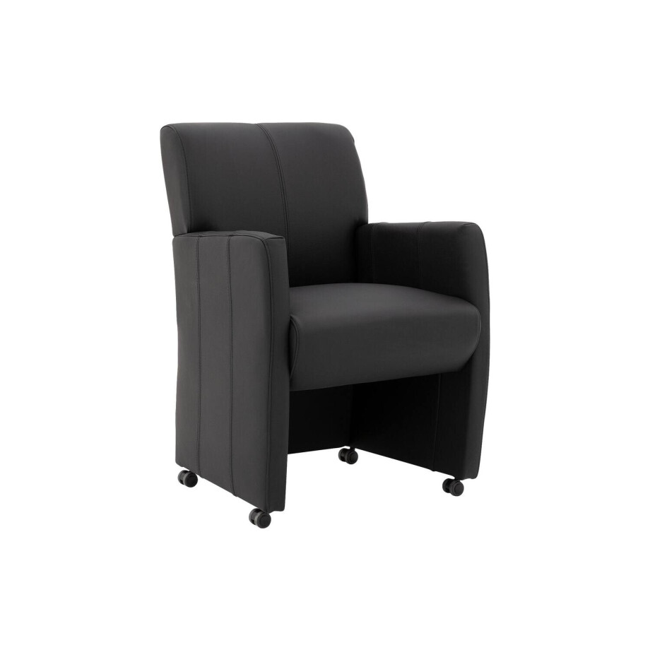 Goossens Eetkamerstoel Alex zwart leer met armleuning en met wielen, stijlvol landelijk Goossens Eetkamerstoel Alex zwart leer met armleuning en met wielen, stijlvol landelijk afbeelding 1