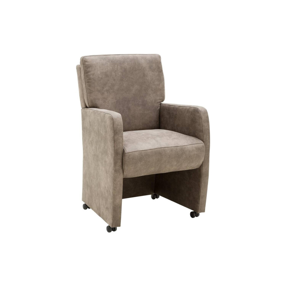 Goossens Eetkamerstoel Leen bruin microvezel met armleuning en met wielen, stijlvol landelijk Goossens Eetkamerstoel Leen bruin microvezel met armleuning en met wielen, stijlvol landelijk afbeelding 1