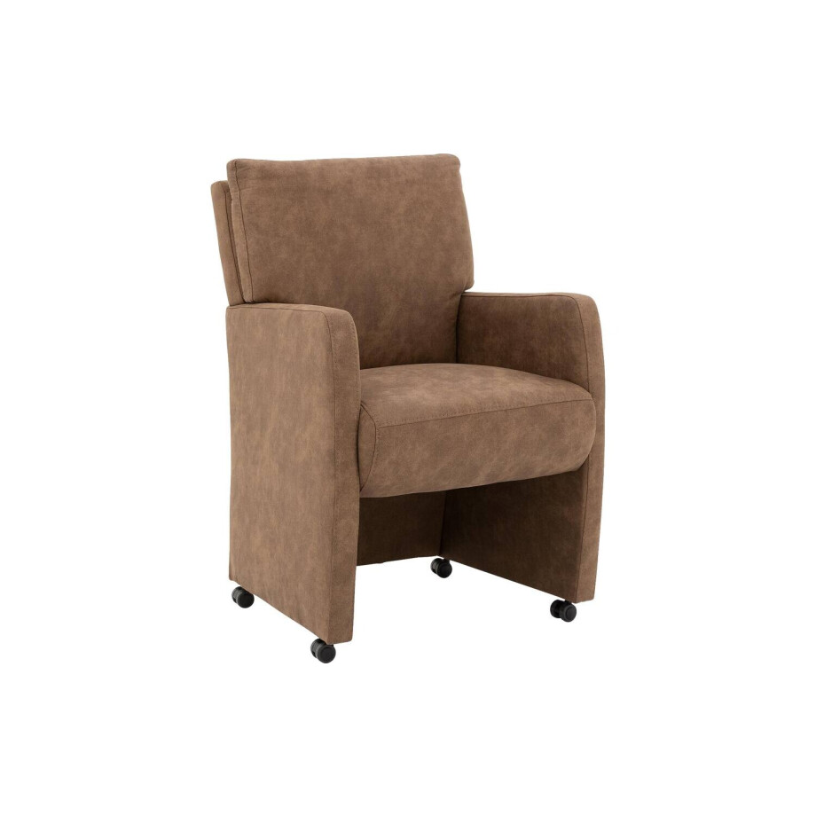 Goossens Eetkamerstoel Leen bruin microvezel met armleuning en met wielen, stijlvol landelijk Goossens Eetkamerstoel Leen bruin microvezel met armleuning en met wielen, stijlvol landelijk afbeelding 1