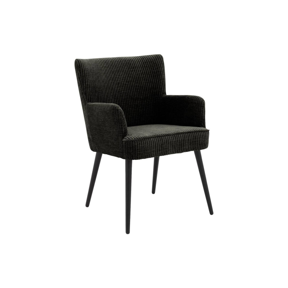 Goossens Eetkamerstoel Rob zwart stof met armleuning, urban industrieel Goossens Eetkamerstoel Rob zwart stof met armleuning, urban industrieel afbeelding 1
