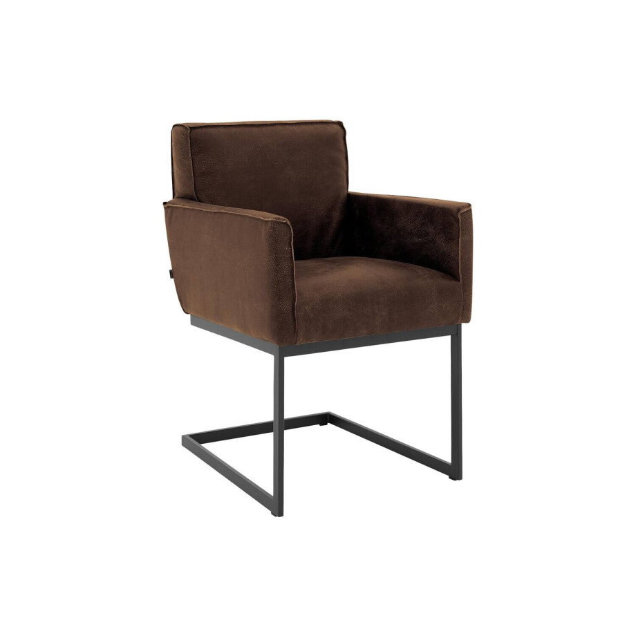Goossens Excellent Eetkamerstoel Tom bruin leer met armleuning, urban industrieel afbeelding 1