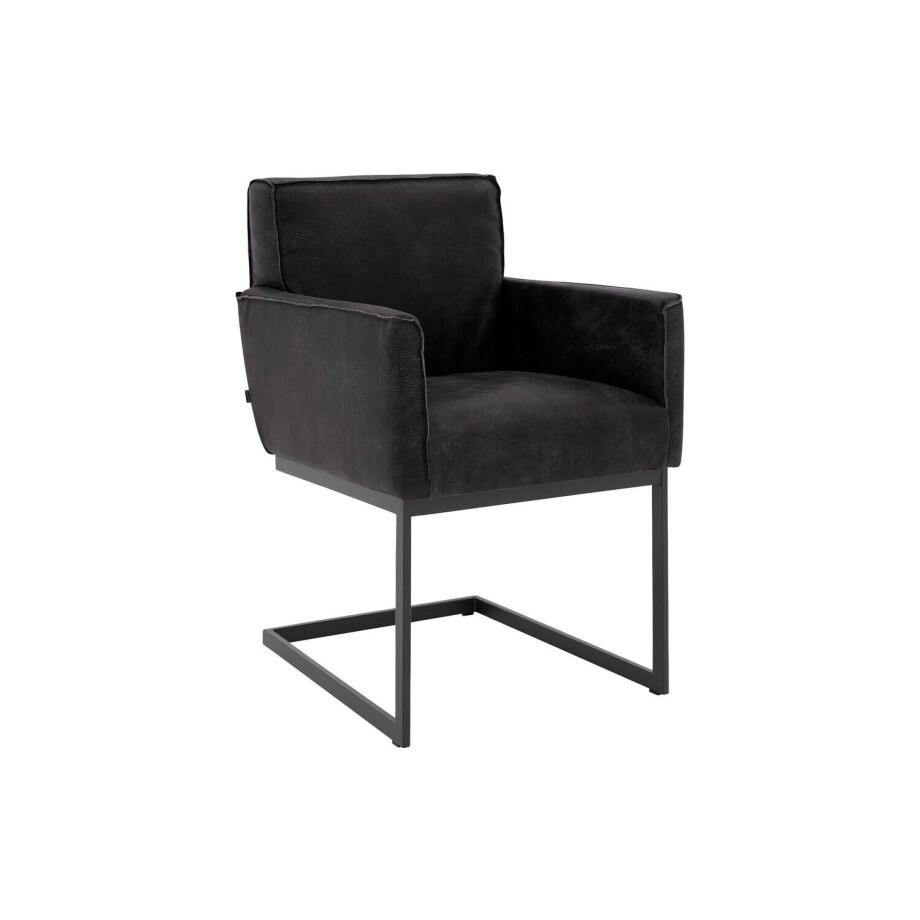 Goossens Excellent Eetkamerstoel Tom zwart leer met armleuning, urban industrieel Goossens Excellent Eetkamerstoel Tom zwart leer met armleuning, urban industrieel afbeelding 1