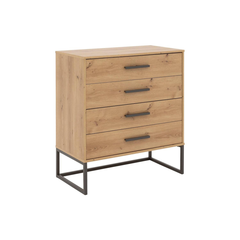 Goossens Ladekast Hertog, Commode 4 laden 80 cm breed, 89 cm hoog, frame rawsteel black afbeelding 1