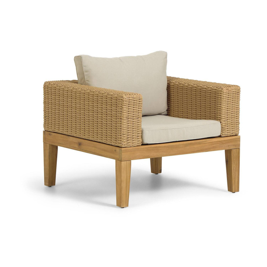 Kave Home Kave Home Giana, Giana fauteuil in massief acaciahout en rotan fsc 100% afbeelding 