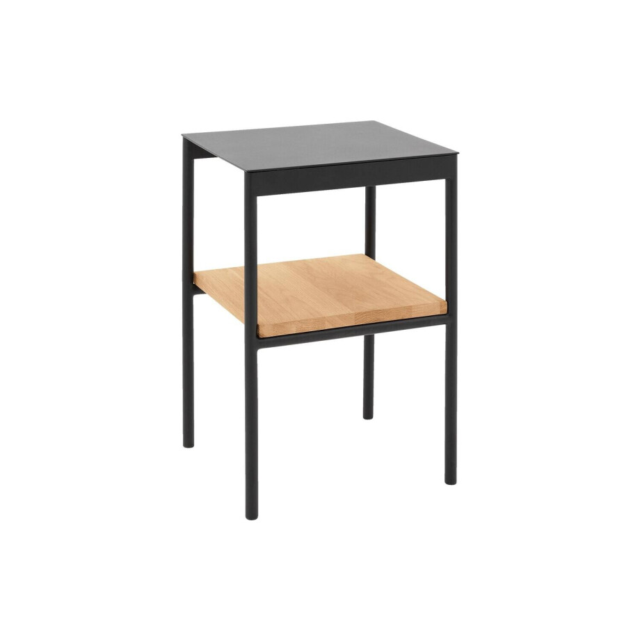 Goossens Nachtkastje Duc, Metaal ral 9005 zwart, tussenblad massief eik, 36,5 x 33,5 x 56 cm hoog afbeelding 1