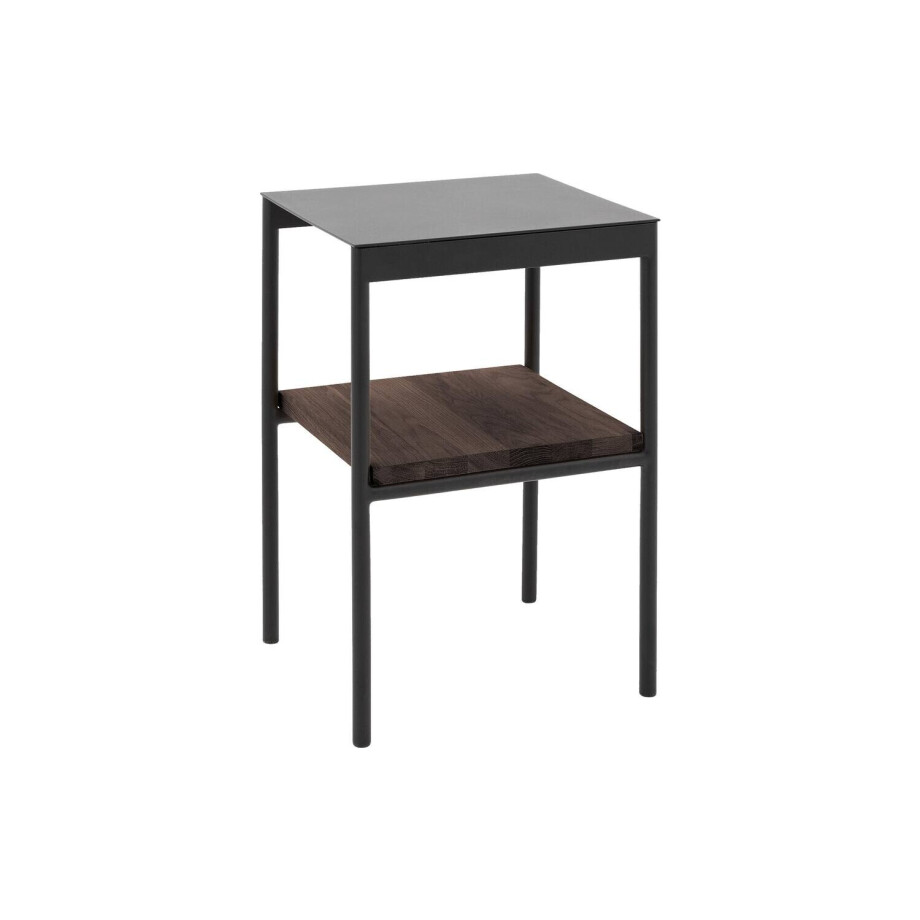 Goossens Nachtkastje Duc, Metaal ral 9005 zwart, tussenblad massief eik, 36,5 x 33,5 x 56 cm hoog afbeelding 1