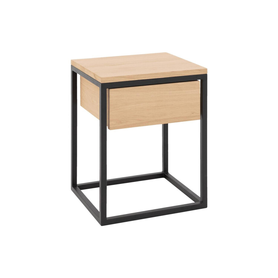 Goossens Nachtkastje Lord, Metaal ral 9005 zwart, met lade en bovenblad massief eik, 40 x 35 x 57 cm hoog Goossens Nachtkastje Lord, Metaal ral 9005 zwart, met lade en bovenblad massief eik, 40 x 35 x 57 cm hoog afbeelding 1