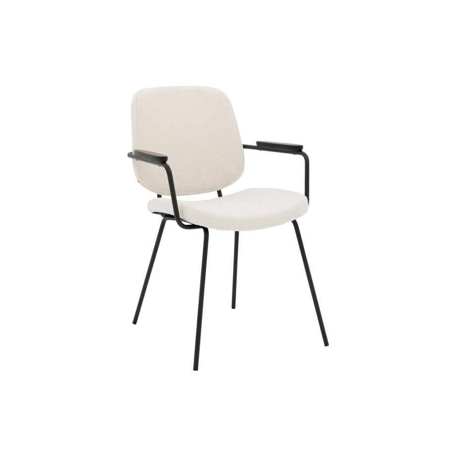 Goossens Eetkamerstoel Hjalmar wit stof met armleuning, modern design afbeelding 1