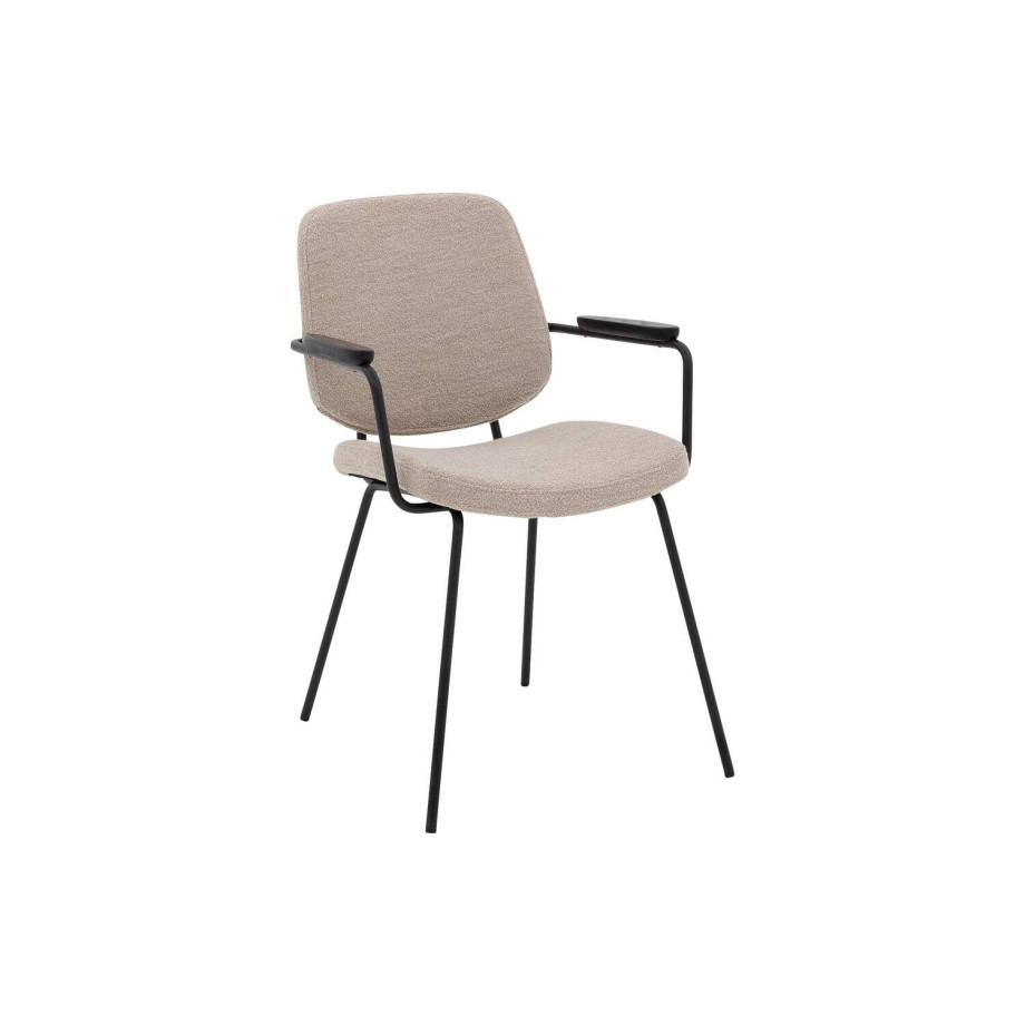 Goossens Eetkamerstoel Hjalmar wit stof met armleuning, modern design afbeelding 1